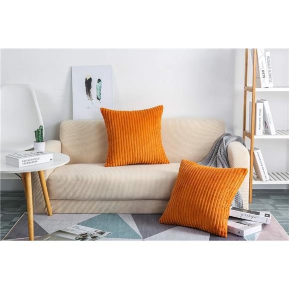 Set of 2Soft Plush Velvet Big StripedCorduroy Solid Decorative Throw PillowCover - Picture 2 of 5